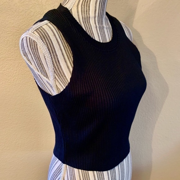 NWT TopShop Crop Top 10 Black Ribbed Sleeveless Round Neck Cotton Lycra Stretch - Picture 7 of 16